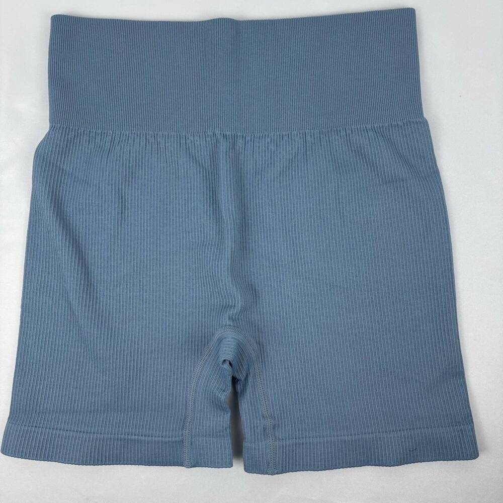 NWT OQQ Women's Ribbed Bike Shorts in Blue -yoga gym activewear, Large